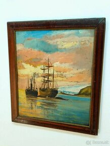 Starý obraz Lode na mori - olejomaľba - paintings ships