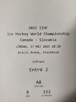 Vstupenky MS hokej - Slovensko vs Kanada