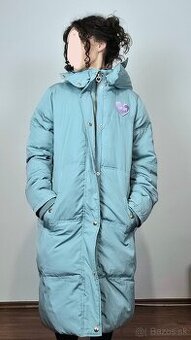 Krásna, luxusná, zimná bunda, dámska, bledomodrá