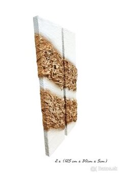 Handmade dvojobraz - bielozlatá farba 125cm x 60 cm x cm