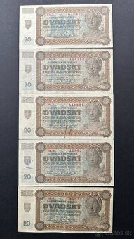 Bankovky Slov. štát 20 Ks  Neperforované jednočíselné