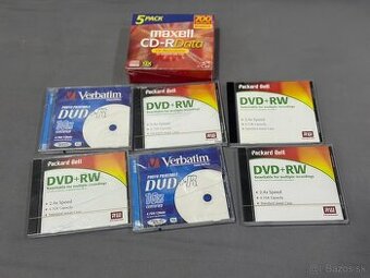 Balík prázdnych DVD a CD – Verbatim, Maxell, Packard Bell