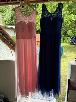 Na predaj elegantné spoločenské šaty – ružové a tmavomodré