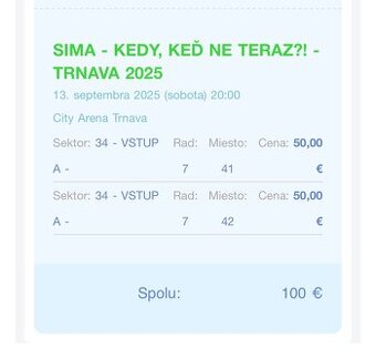 Lístky na Simu 13.9.2025 TRNAVA