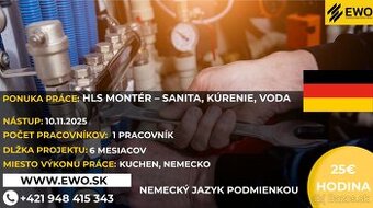 🇩🇪 Hľadá sa HLS montér – sanita, kúrenie, voda (Nemecko)