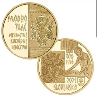 Zlatá zberateľská minca 100€ Modrotlač 2024