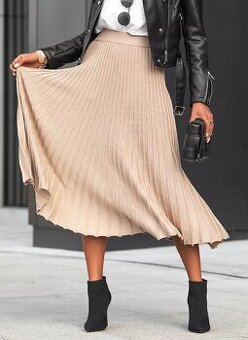 béžovo- zlatá plisovaná midi sukňa, uni, NOVÁ