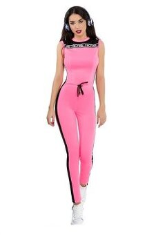 Dlhy damsky neon ruzovy overal vzadu na zips NOVY