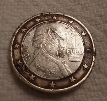 Znetvorena 1€ minca Rakúsko 2002