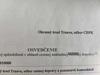 Ponúkam odbornú spôsobilosť vedúceho dopravy / garant