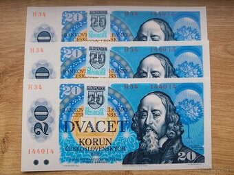 POSTUPKA 3 x 20 Korún 1988 Československo - slovenský kolok