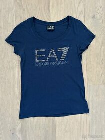 EA7 Emporio Armani tričko XS modré s kamienkami logom