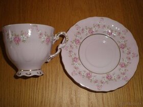 Ružový porcelán Leander, mokka šálka s tanierikom