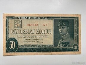 Bankovky ČSR 50 Korún 1948 Štefánik A5 neperforovaná