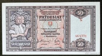 50 Ks 1940 séria Ik, neperforovaná , bezchybný stav N/UNC
