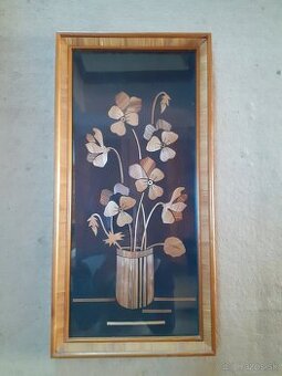 Retro drevený obraz sirôtky / fialky - 1