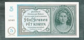 Staré bankovky 5 korun 1940 bezvadný stav