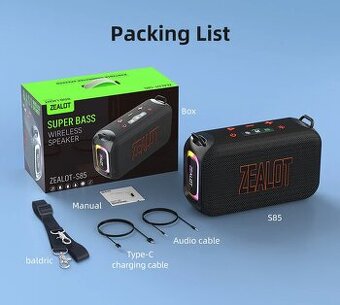 Zealot S85 Black - prenosný reproduktor BT 5.3