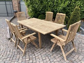 TEAK - Roztahovaci stol a 6 polohovatelnych stoliciek
