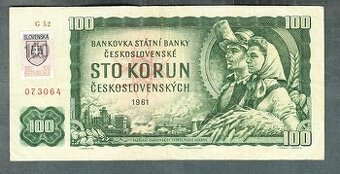 Staré bankovky 100 kčs 1961 SLOVENSKÝ KOLEK