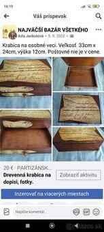 Drevená krabica na listy, pohľadnice a iné osobné predmety