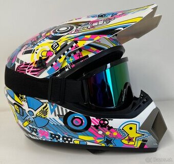 Moto prilba (off-road/motocross) + okuliare, veľkosť L