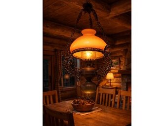 LUSTER  sklo mosadz drevo