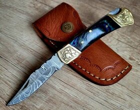 nový modrý kapesní Damaškový nôž 18 cm LOFTY ručně vyrobeno