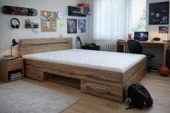 Postel 140x200 se zásuvkami. Dub wotan