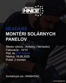 HĽADÁME PRACOVNÍKOV – MONTÁŽ SOLÁRNYCH PANELOV / STRECHY