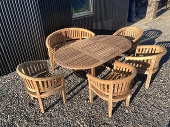 TEAK - Exkluzivny set - MBM Stol - Banana lavica a 4 kresla