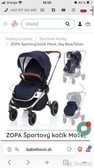 Predám športový kočík ZOPA Move Sky blue/ silver