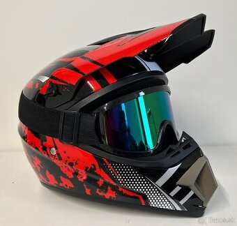 Moto prilba (off-road/motocross) + okuliare, veľkosť M