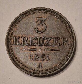 3 Grajciar 1851 A František Jozef I.