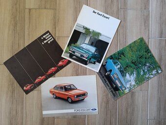 Prospekty Ford Escort Cortina Taunus a další 60.-90. léta.