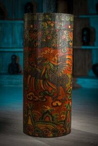 Predám Unikátna, ručne maľovaná drevená nádoba z Tibetu