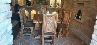 Drevený stôl 160×90 +6 stolićkov do vinnice