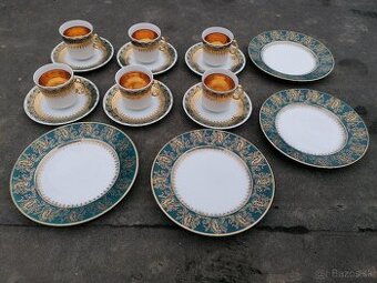 Predám zlato-tyrkysová porcelánová sada