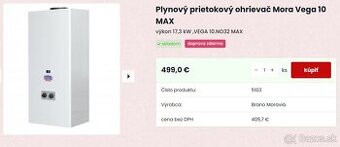 Mora Vega 10 MAX plynový ohrievač vody