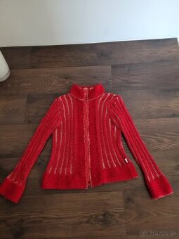 Červený sveter ku krku na zips do tvaru A. Veľkosť S, M,