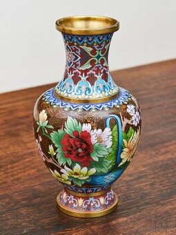 Cloisonné vázy – hnedé, ručne zdobené