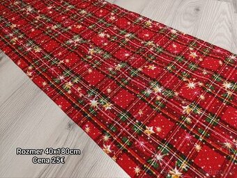 Vianočný červený karovaný obrus, štóla