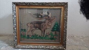 Ručne vyšívaný obraz s rámom , Jeleň