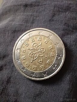 Portugal 2€ Rare,Coin, Chýba razby, Hviezdy-Posunuta matrica