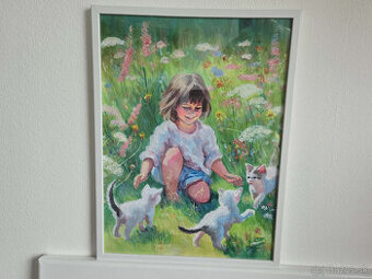 Akryl na akvarelovom papieri,ramik 30x40cm,motív : Dievčatko