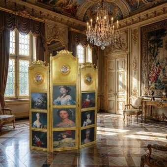 Zámecký paravan s dámami - zlacený