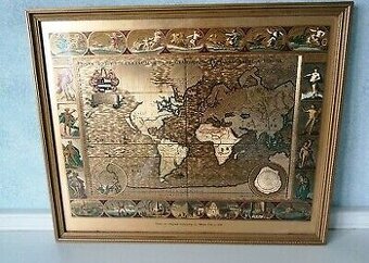 Predam starozitnu mapu sveta  gravirovanu na zlatej folii