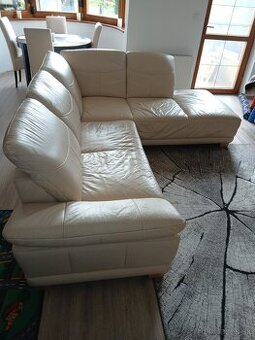 Kožená sedacia súprava rohová s taburetom