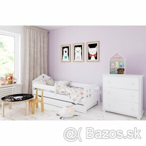 Domčeková detská postel so šuflíkom, matracom 180 cm a barié - 1