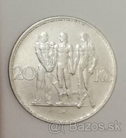 Strieborná minca Československa republika 20 korún 1934